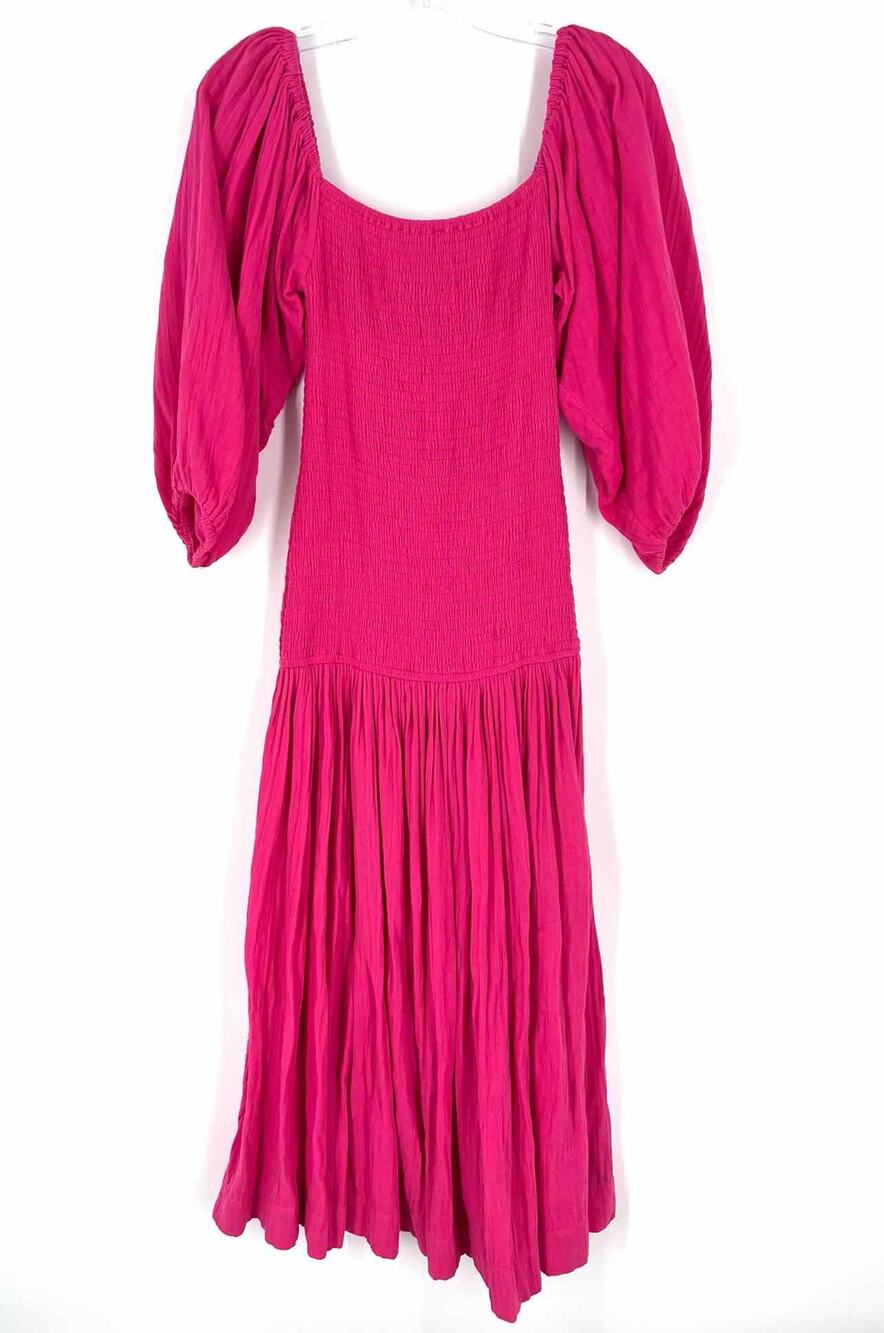 Rhode Size M Pink Drop Waist Shirred Designer Dress Maxi